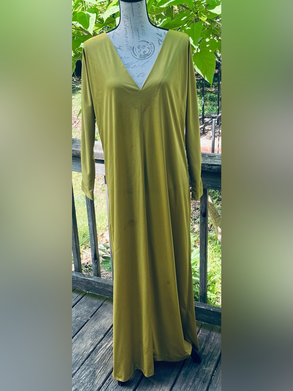Vintage Long Sleeve Olive Green Women's Dress
